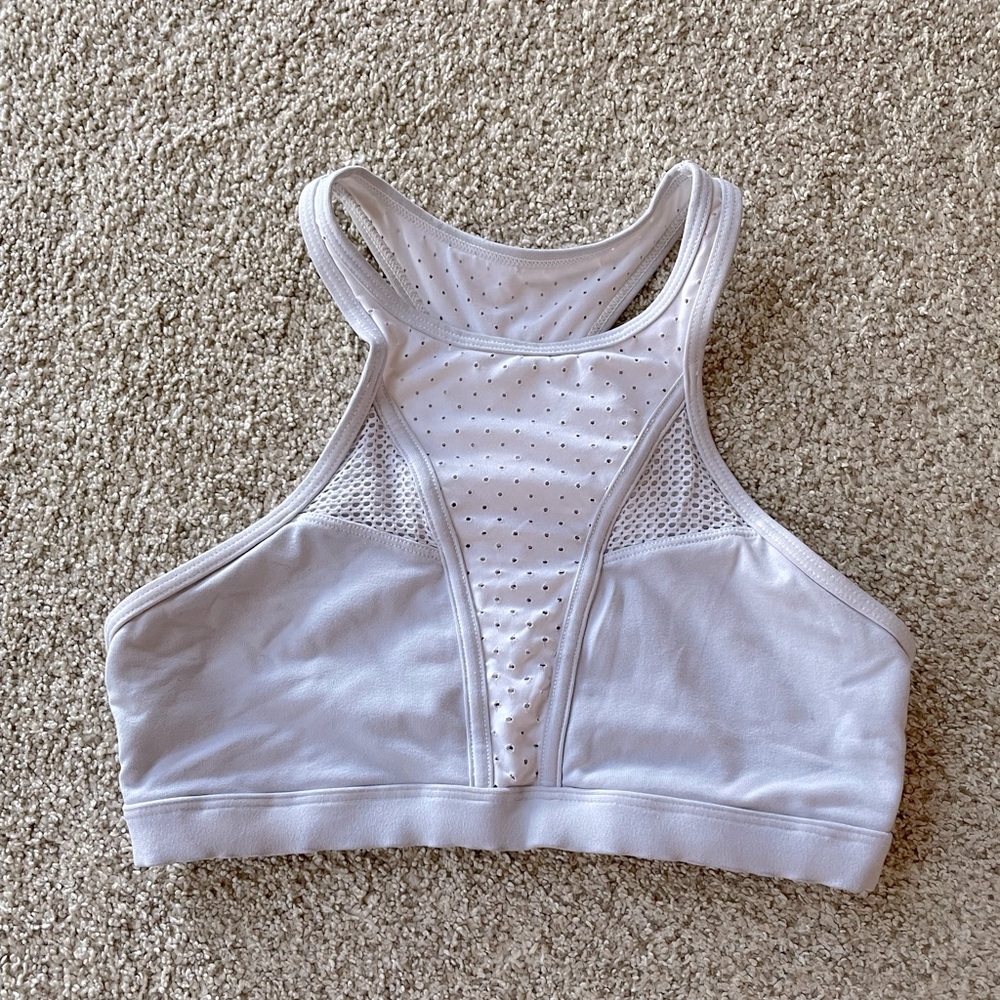 Lorna Jane off white high neck sports bra mesh size small cups for padding